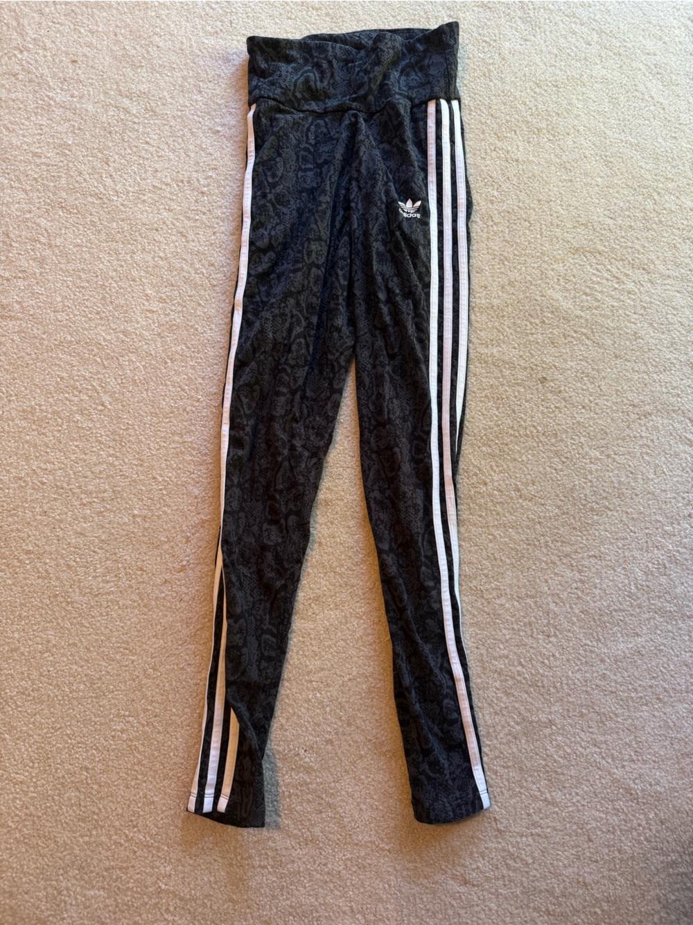adidas Black Leggings with White 3-Stripe Side Detail (8-10)